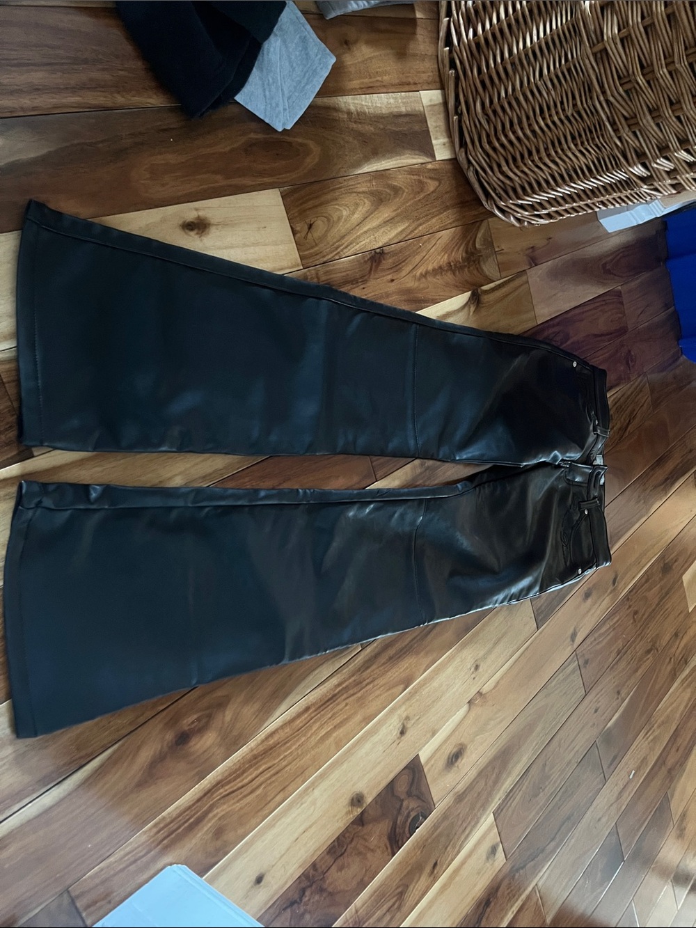 REVICE Black Faux Leather Wide-Leg Trousers
